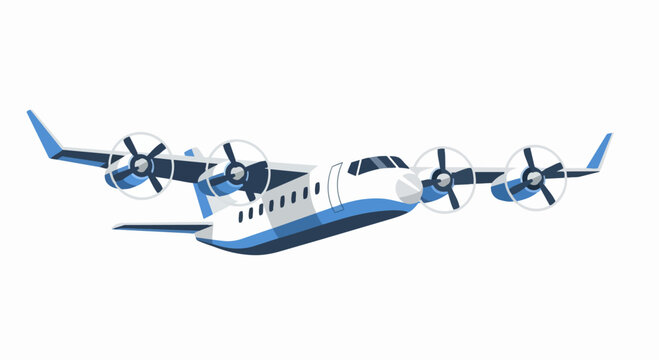 Modern Flat Vector Illustration of a Four-Engine Turboprop Cargo Airplane Isolated on White Background