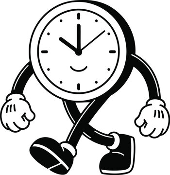 Cartoon clock character walking with arms and legs