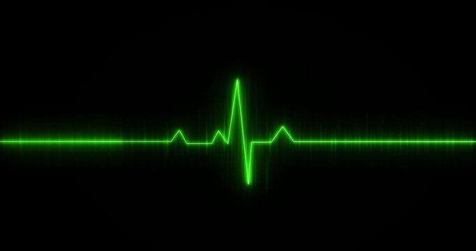 Glowing neon heartbeat monitor ECG gradient line with black background animation. Featuring HUD elements gradient neon heartbeat signal icon animation