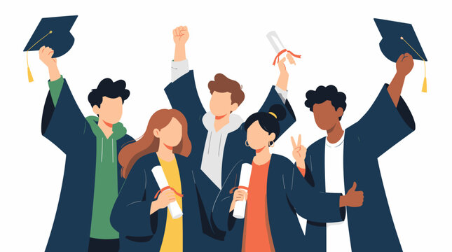 Group of Graduates Celebrate Graduation Day with Caps.