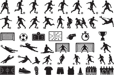 Obraz premium Futsal And Indoor Football Silhouette Bundle Soccer Action Sports Icons Set