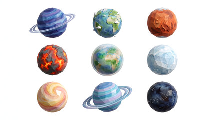 Low poly planets solar system collection isolated white background © Andres Mejia