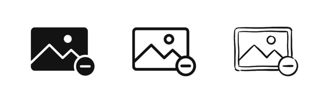 Delete Image or Remove Photo Icon Set in Solid, Outline, and Hand-Drawn Styles for Media Apps