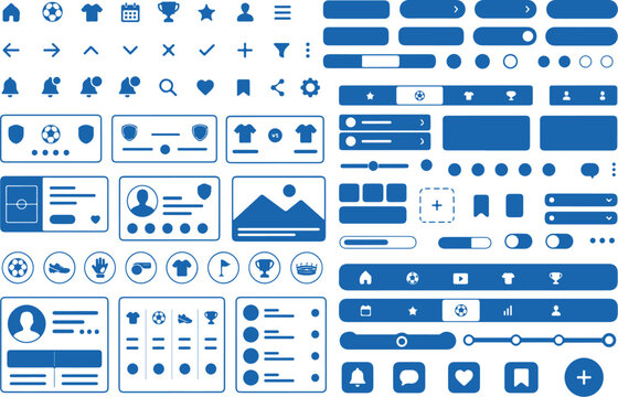 football mobile UI elements silhouette bundle soccer app interface kit set