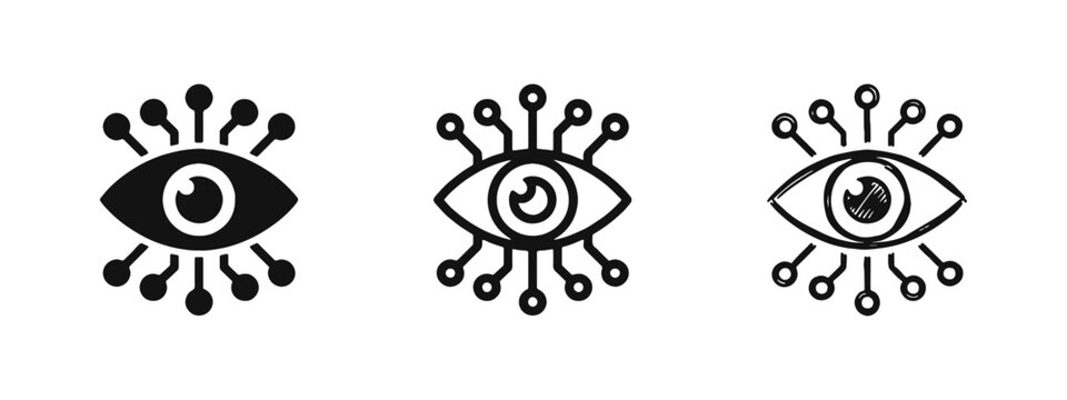 Bionic Eye and Computer Vision Icon Set for Cybernetics and AI Technology