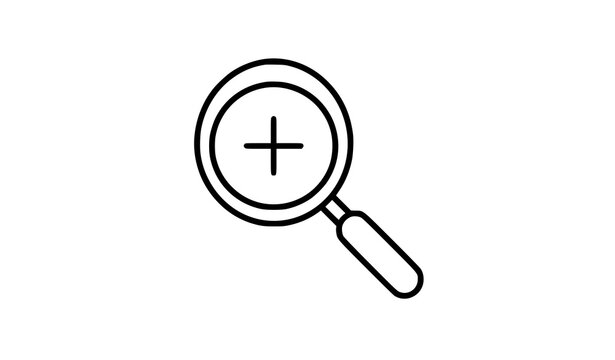 Search and zoom magnifying glass line art vector icon set with zoom in and zoom out interface symbols for website navigation