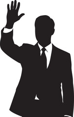 Fototapeta premium Black silhouette of a man in a suit waving his hand