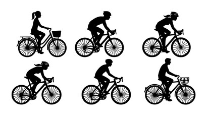 Naklejka premium Modern flat design cyclist vector illustration set with colorful urban commuter and road racing bicycle characters