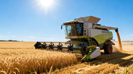 Obraz premium Modern Combine Harvester Harvesting Wheat