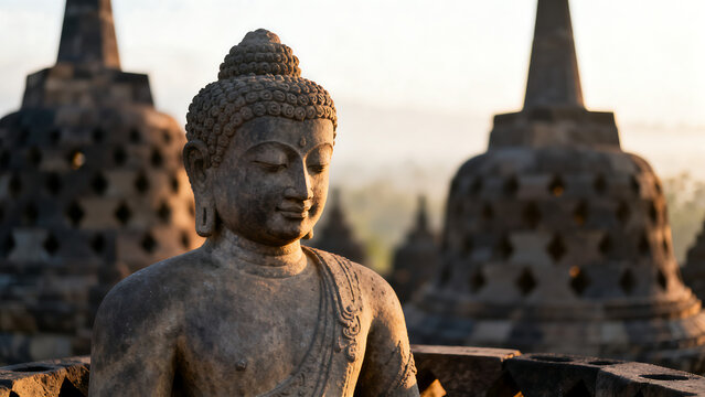 Serene Buddha Statue at Sunrise