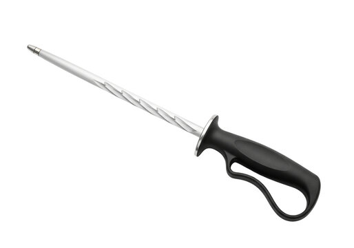 Professional kitchen knife sharpening steel with ergonomic black handle for chef culinary tool maintenance