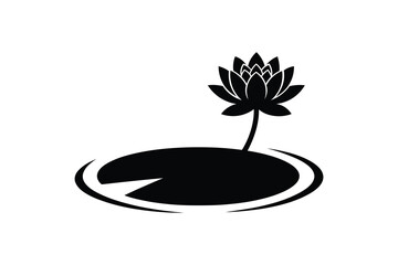 Lotus flower on lily pad black and white silhouette icon isolated on white © Abdulla11