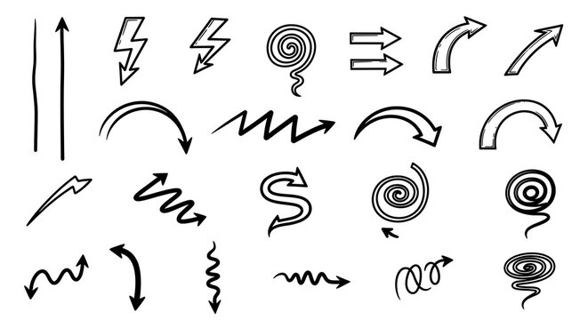 Set of hand-drawn scribbled arrows and various abstract direction signs with sketches direction pointers collection navigation scribble abstract elements movement