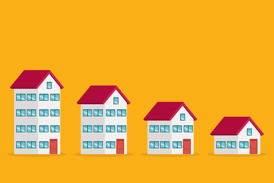 Real Estate Market Decline Concept With Decreasing House Sizes Property Value Drop	