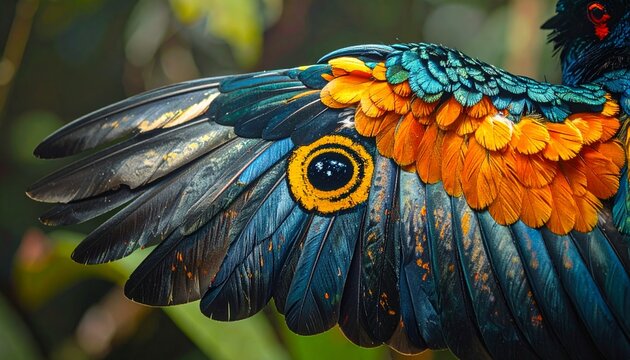 Sunbittern bird with striking eyespot wing display in close-up nature portrait