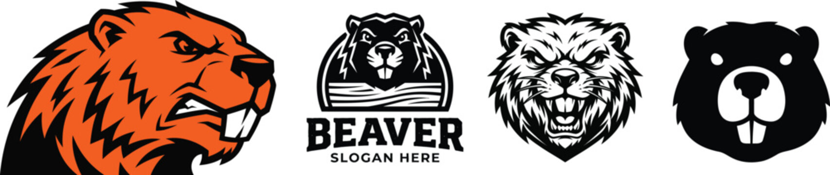 Aggressive and stylized beaver mascots for sports teams or branding