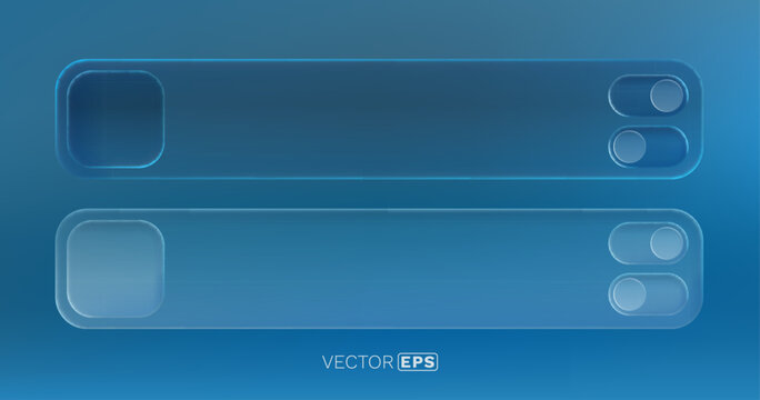 Modern blue neumorphic interface elements with toggle buttons.