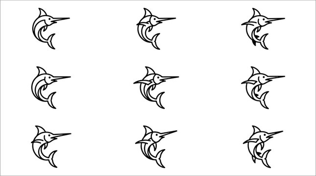 Black and white marlin fish icons.