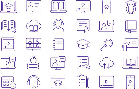 Online learning icon collection minimalist outline vector virtual education set