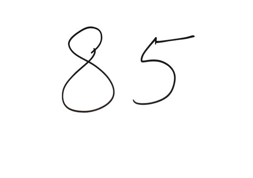 Handwritten number eighty five on paper