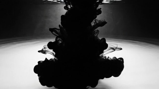 Black ink dissolving and spreading through water in a mesmerizing abstract artistic visualization