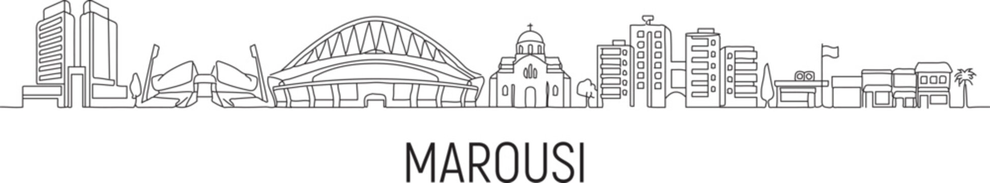 Linear art of Marousi skyline in outline style