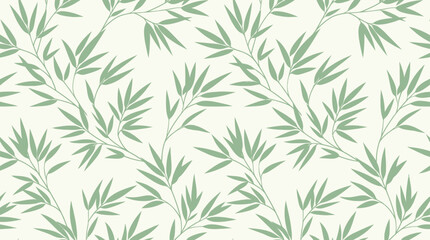 Fototapeta premium Simple flat vector bamboo leaf seamless pattern, clean botanical illustration, soft green palette, minimal modern background