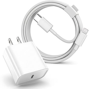 White apple charger and cable set isolated on white background