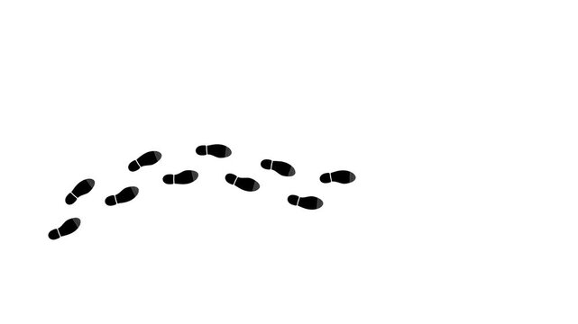 Professional 2D motion graphic of human footprints forming a trail for travel concepts crime scene investigations or guiding path finding for digital media content.
