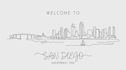 Fototapeta premium San Diego Skyline: Minimalist Line Art with Welcome Message