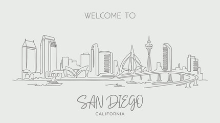 Fototapeta premium San Diego California Skyline Linear Art Illustration