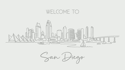 Fototapeta premium San Diego Skyline Illustration - Modern Minimalist Cityscape Drawing