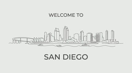 Fototapeta premium San Diego Skyline Illustration: Welcome Text Above Cityscape