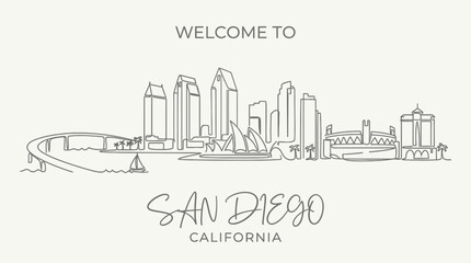 Fototapeta premium San Diego Skyline Illustration: Minimalist Art. Cityscape Design