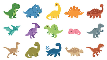 Cute dinosaur character collection, kawaii prehistoric animals set in flat vector style for kids © NANDO