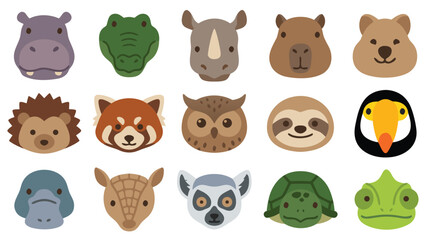 Cute animal head avatars collection, flat vector icons of exotic wildlife and forest creatures © NANDO
