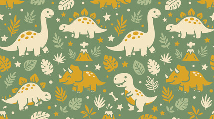 Cute Dinosaur Seamless Pattern Background for Kids Nursery Design © Robich Art