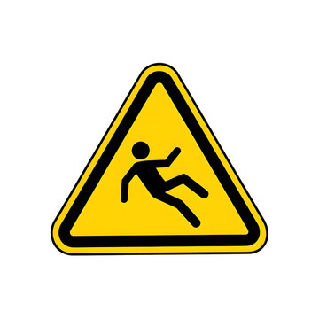 Caution slippery surface warning sign with falling person on transparent background