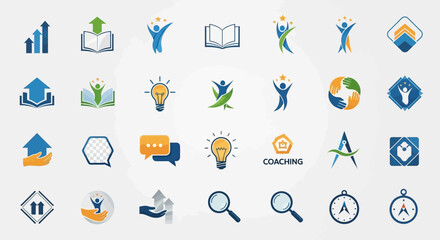 Fototapeta premium Business Icons Set: Growth, Success, Coaching, Ideas, Teamwork, Analytics