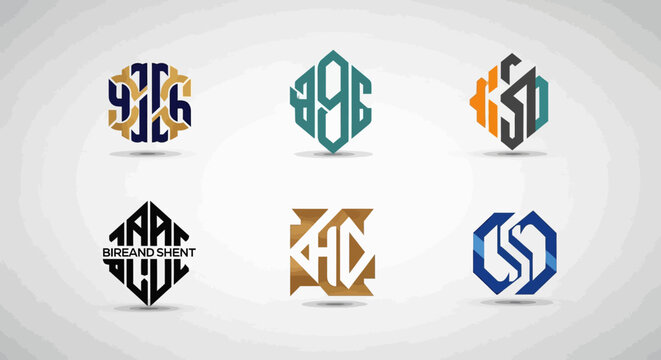 Monogram Logos, Hexagonal & Rhombus Shapes, Abstract Initials, Branding Design Elements