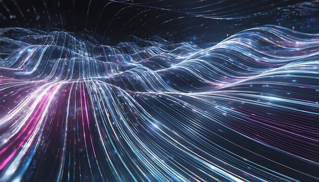 Long exposure light trails of night traffic on futuristic highway with motion blur effect
