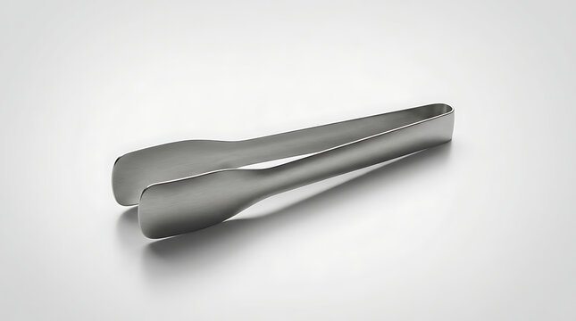 A clean, polished metal serving tong with a sleek, minimalist design reflecting light