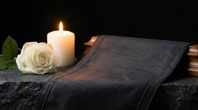 White Rose and Candle Memorial Scene