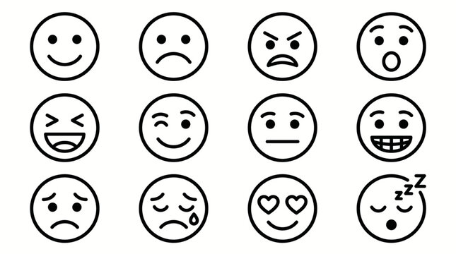Collection of different expressive emoticons on a white background