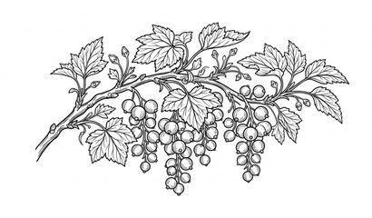 Black white currant berry branch vector botanical engraving illustration © MdMintu