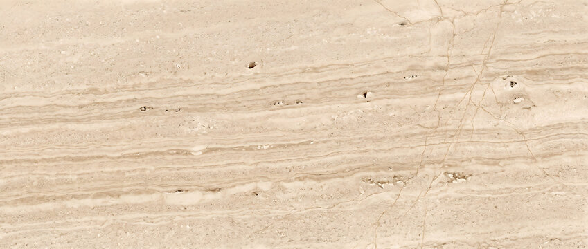 Travertine marble background shows a polished beige limestone surface with natural parallel veins