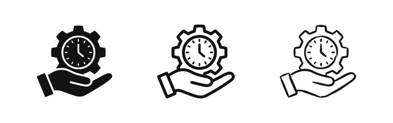 Fototapeta premium Time Management Icons with Hand Holding Gear and Clock for Productivity and Planning