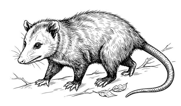 Hand drawn common opossum vector sketch wildlife illustration