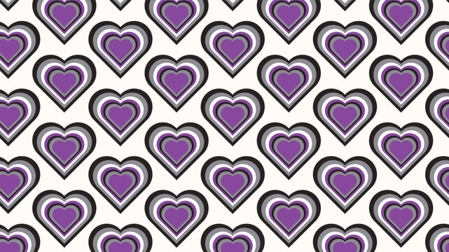 Asexual pride inspired heart pattern with purple, black, gray and white colors for LGBTQ celebration, Pride Month, inclusive branding and social media design