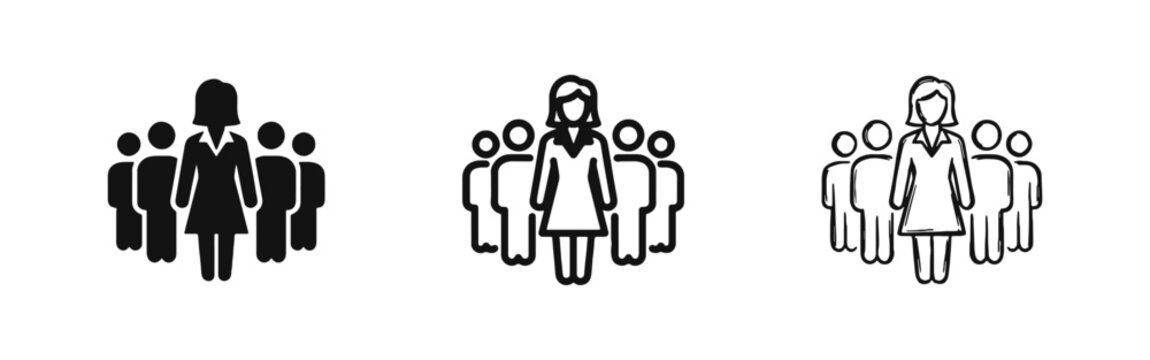 Business Leadership with Female Leader Icon Set for Management Success